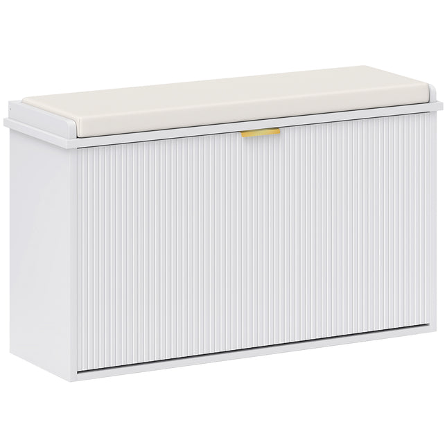 Elegant Eight Shoe Bench with Padded Seat and Flip Drawer Storage - White