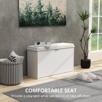 Elegant Eight Shoe Bench with Padded Seat and Flip Drawer Storage - White