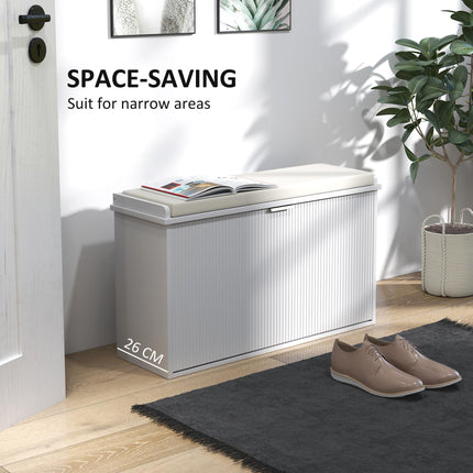 Elegant Eight Shoe Bench with Padded Seat and Flip Drawer Storage - White