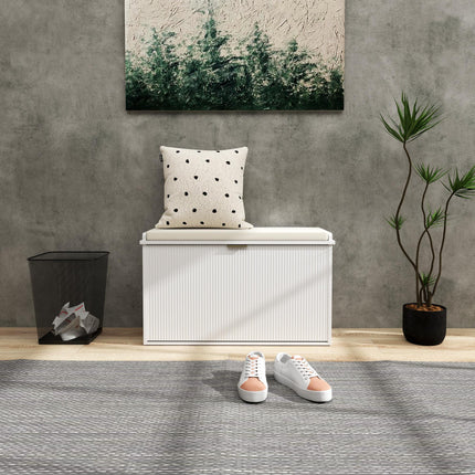Elegant Eight Shoe Bench with Padded Seat and Flip Drawer Storage - White
