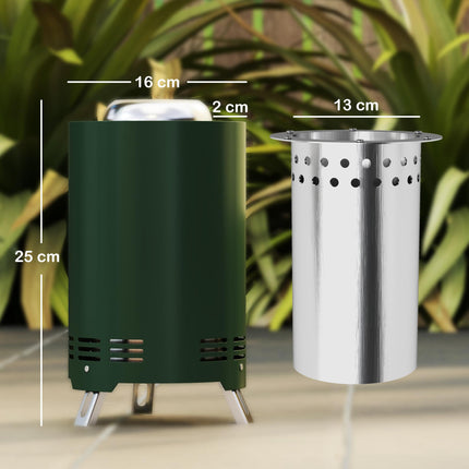 16cm Stainless Steel Smokeless Fire Pit with Poker - Green