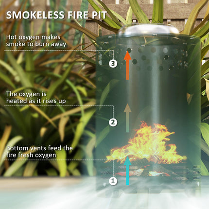 16cm Stainless Steel Smokeless Fire Pit with Poker - Green
