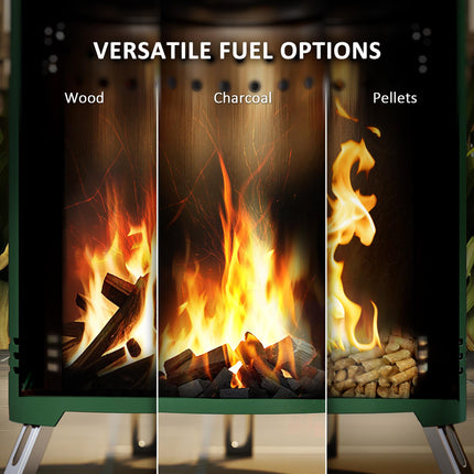 16cm Stainless Steel Smokeless Fire Pit with Poker - Green