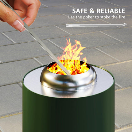 16cm Stainless Steel Smokeless Fire Pit with Poker - Green