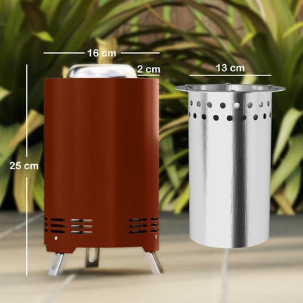 16cm Smokeless Stainless Steel Fire Pit with Poker - Red