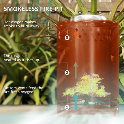 16cm Smokeless Stainless Steel Fire Pit with Poker - Red