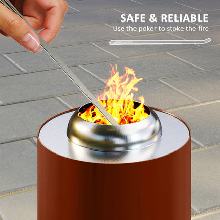 16cm Smokeless Stainless Steel Fire Pit with Poker - Red