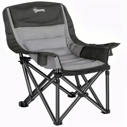 Portable Padded Camping Chair with Cup Holders and Carry Bag - Black/Grey