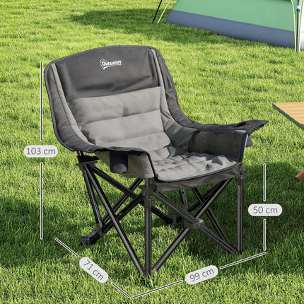 Portable Padded Camping Chair with Cup Holders and Carry Bag - Black/Grey