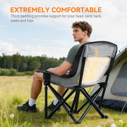 Portable Padded Camping Chair with Cup Holders and Carry Bag - Black/Grey