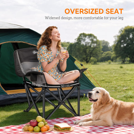 Portable Padded Camping Chair with Cup Holders and Carry Bag - Black/Grey