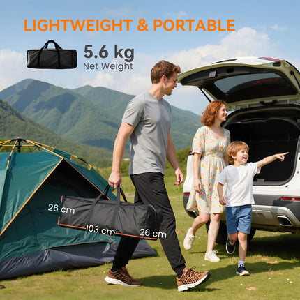 Portable Padded Camping Chair with Cup Holders and Carry Bag - Black/Grey