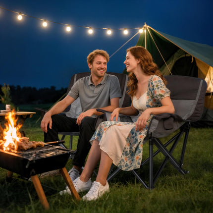 Portable Padded Camping Chair with Cup Holders and Carry Bag - Black/Grey