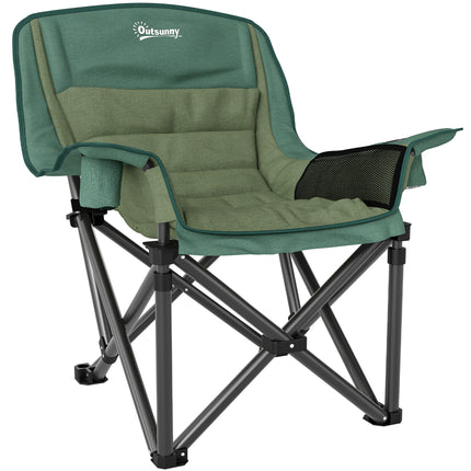 Portable Padded Camping Chair with Cup Holders and Carry Bag - Olive Green