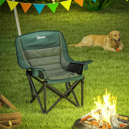 Portable Padded Camping Chair with Cup Holders and Carry Bag - Olive Green