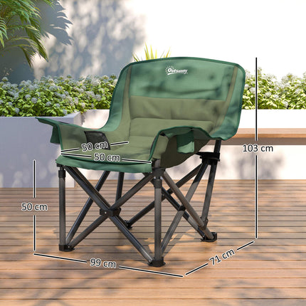Portable Padded Camping Chair with Cup Holders and Carry Bag - Olive Green