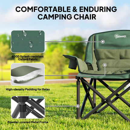Portable Padded Camping Chair with Cup Holders and Carry Bag - Olive Green