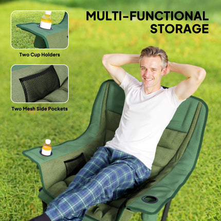 Portable Padded Camping Chair with Cup Holders and Carry Bag - Olive Green