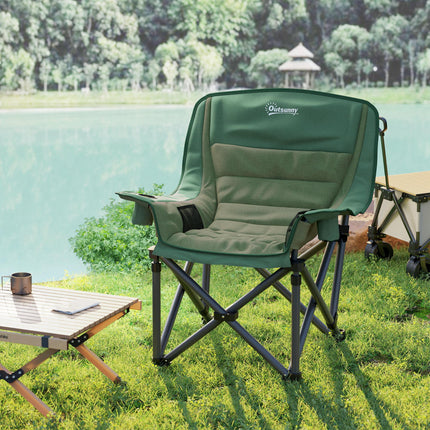 Portable Padded Camping Chair with Cup Holders and Carry Bag - Olive Green
