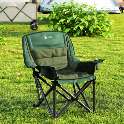 Portable Padded Camping Chair with Cup Holders and Carry Bag - Olive Green