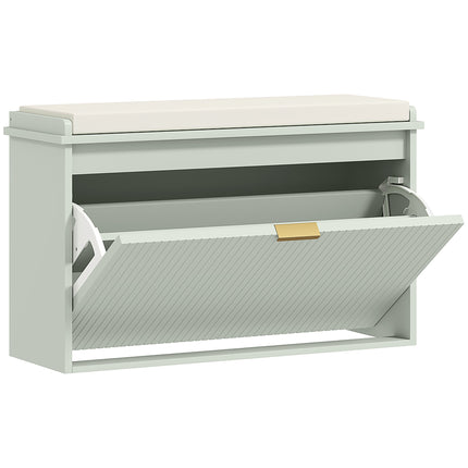 Elegant Eight Shoe Bench with Cushioned Seat and Flip Drawer Storage - Green