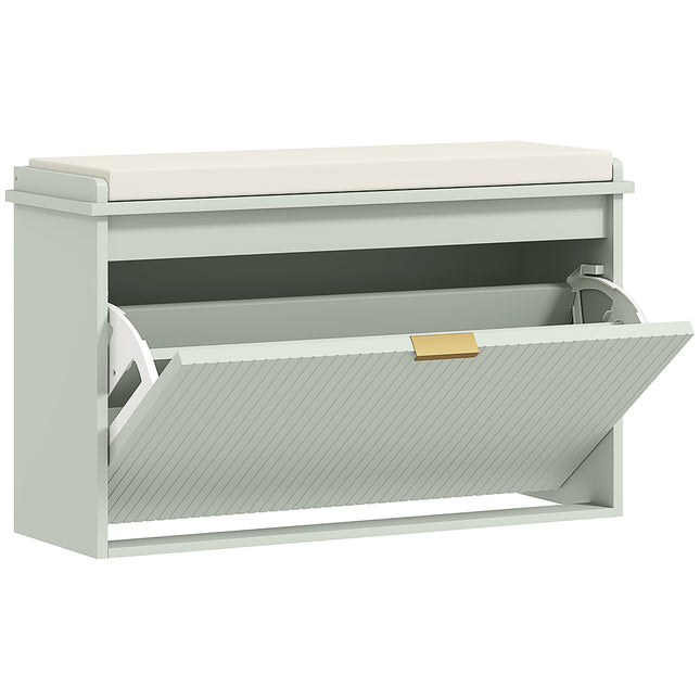 Elegant Eight Shoe Bench with Cushioned Seat and Flip Drawer Storage - Green