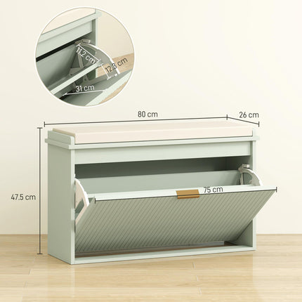 Elegant Eight Shoe Bench with Cushioned Seat and Flip Drawer Storage - Green