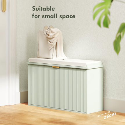 Elegant Eight Shoe Bench with Cushioned Seat and Flip Drawer Storage - Green
