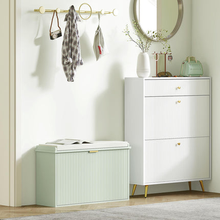 Elegant Eight Shoe Bench with Cushioned Seat and Flip Drawer Storage - Green