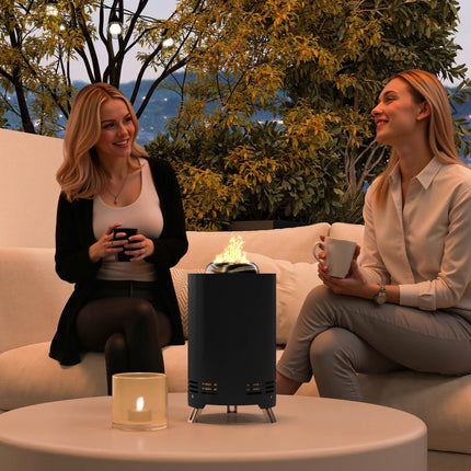 16cm Portable Smokeless Fire Pit Set with Poker - Black Stainless Steel