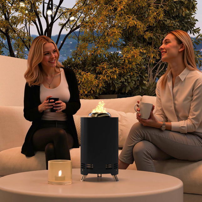 16cm Portable Smokeless Fire Pit Set with Poker - Black Stainless Steel