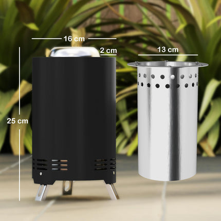 16cm Portable Smokeless Fire Pit Set with Poker - Black Stainless Steel