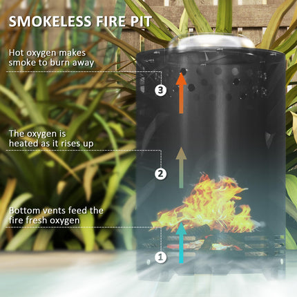 16cm Portable Smokeless Fire Pit Set with Poker - Black Stainless Steel