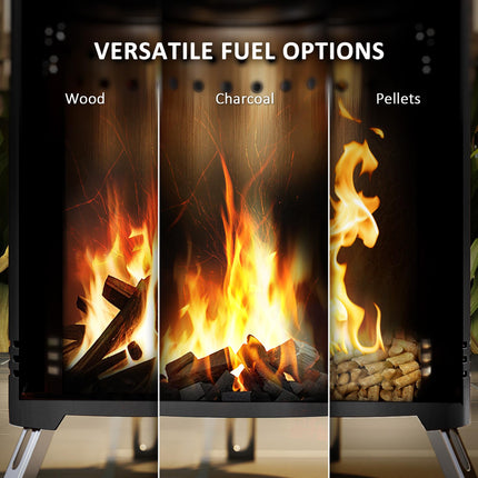 16cm Portable Smokeless Fire Pit Set with Poker - Black Stainless Steel