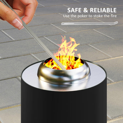16cm Portable Smokeless Fire Pit Set with Poker - Black Stainless Steel