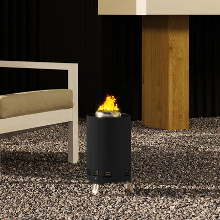 16cm Portable Smokeless Fire Pit Set with Poker - Black Stainless Steel