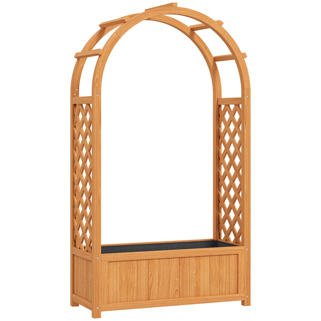 Wooden Raised Garden Bed with Trellis and Liner - Natural Fir Wood