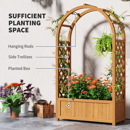 Wooden Raised Garden Bed with Trellis and Liner - Natural Fir Wood