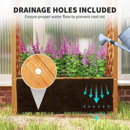 Wooden Raised Garden Bed with Trellis and Liner - Natural Fir Wood