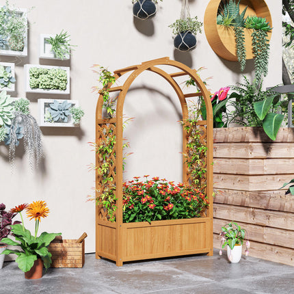 Wooden Raised Garden Bed with Trellis and Liner - Natural Fir Wood