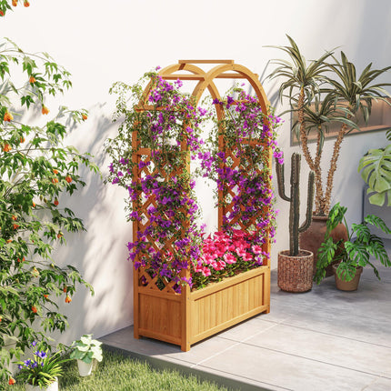 Wooden Raised Garden Bed with Trellis and Liner - Natural Fir Wood