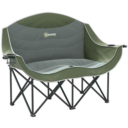 Double Oversized Heavy Duty Folding Camping Chair with Armrests, Cup Holders & Carry Bag, 250kg Capacity - Green