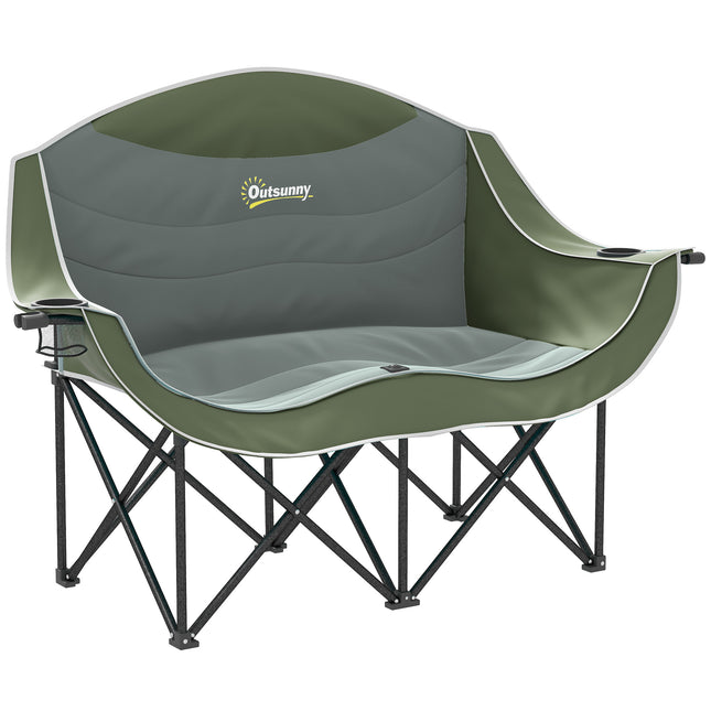 Double Oversized Heavy Duty Folding Camping Chair with Armrests, Cup Holders & Carry Bag, 250kg Capacity - Green