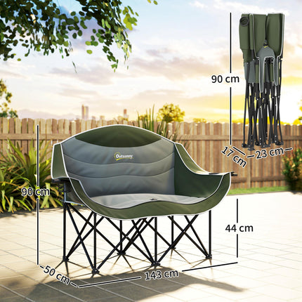 Double Oversized Heavy Duty Folding Camping Chair with Armrests, Cup Holders & Carry Bag, 250kg Capacity - Green