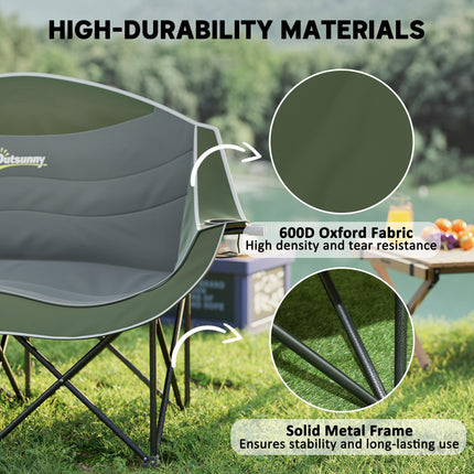 Double Oversized Heavy Duty Folding Camping Chair with Armrests, Cup Holders & Carry Bag, 250kg Capacity - Green