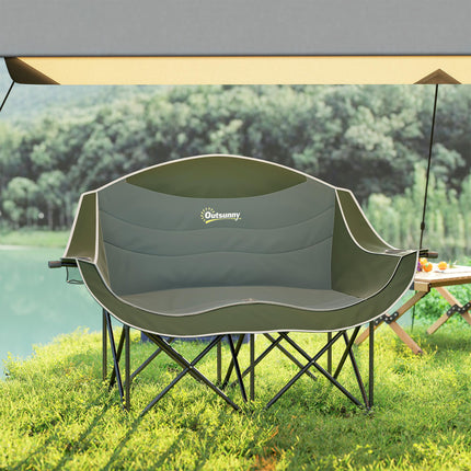 Double Oversized Heavy Duty Folding Camping Chair with Armrests, Cup Holders & Carry Bag, 250kg Capacity - Green