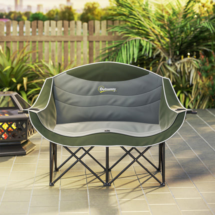 Double Oversized Heavy Duty Folding Camping Chair with Armrests, Cup Holders & Carry Bag, 250kg Capacity - Green