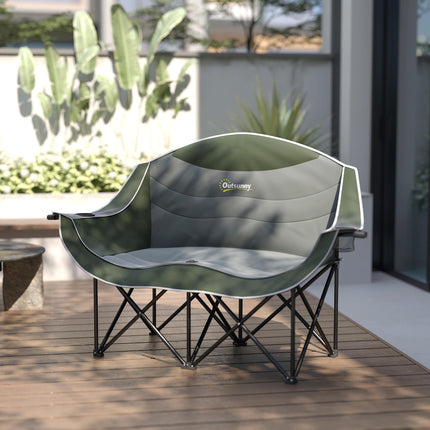 Double Oversized Heavy Duty Folding Camping Chair with Armrests, Cup Holders & Carry Bag, 250kg Capacity - Green