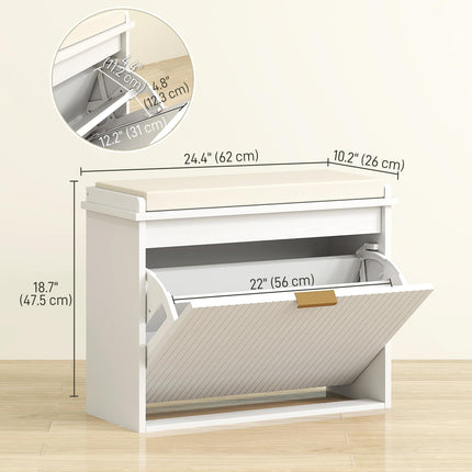 Elegant Six-Pair Shoe Bench with Padded Seat - White