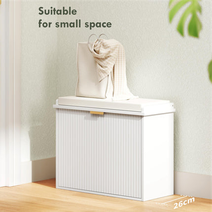Elegant Six-Pair Shoe Bench with Padded Seat - White